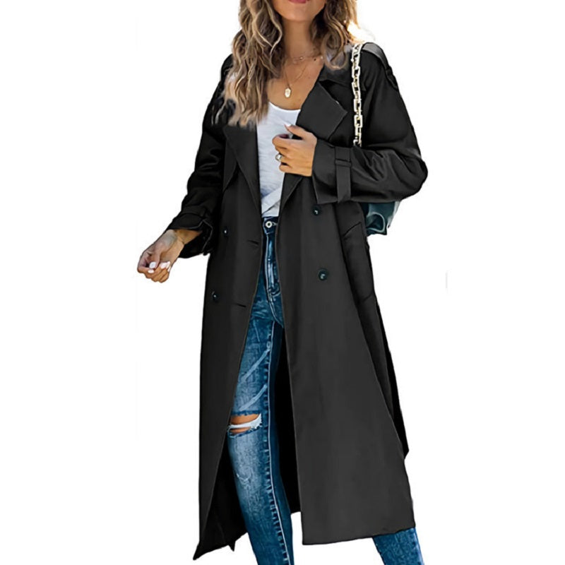 Trench coat for women, double breasted long coat with belt