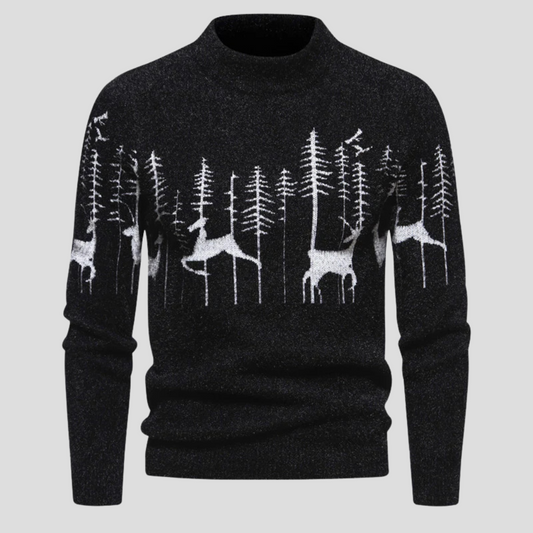 Ugly Christmas sweater for men with mock neck and reindeer print