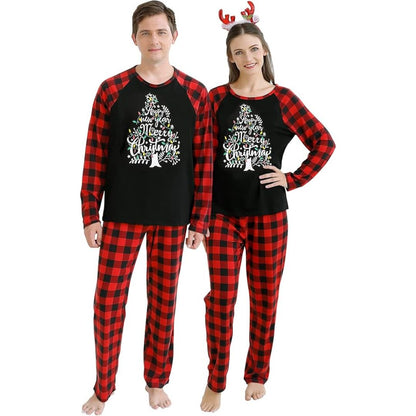 Christmas pajamas set with Christmas tree graphic raglan top and plaid pants