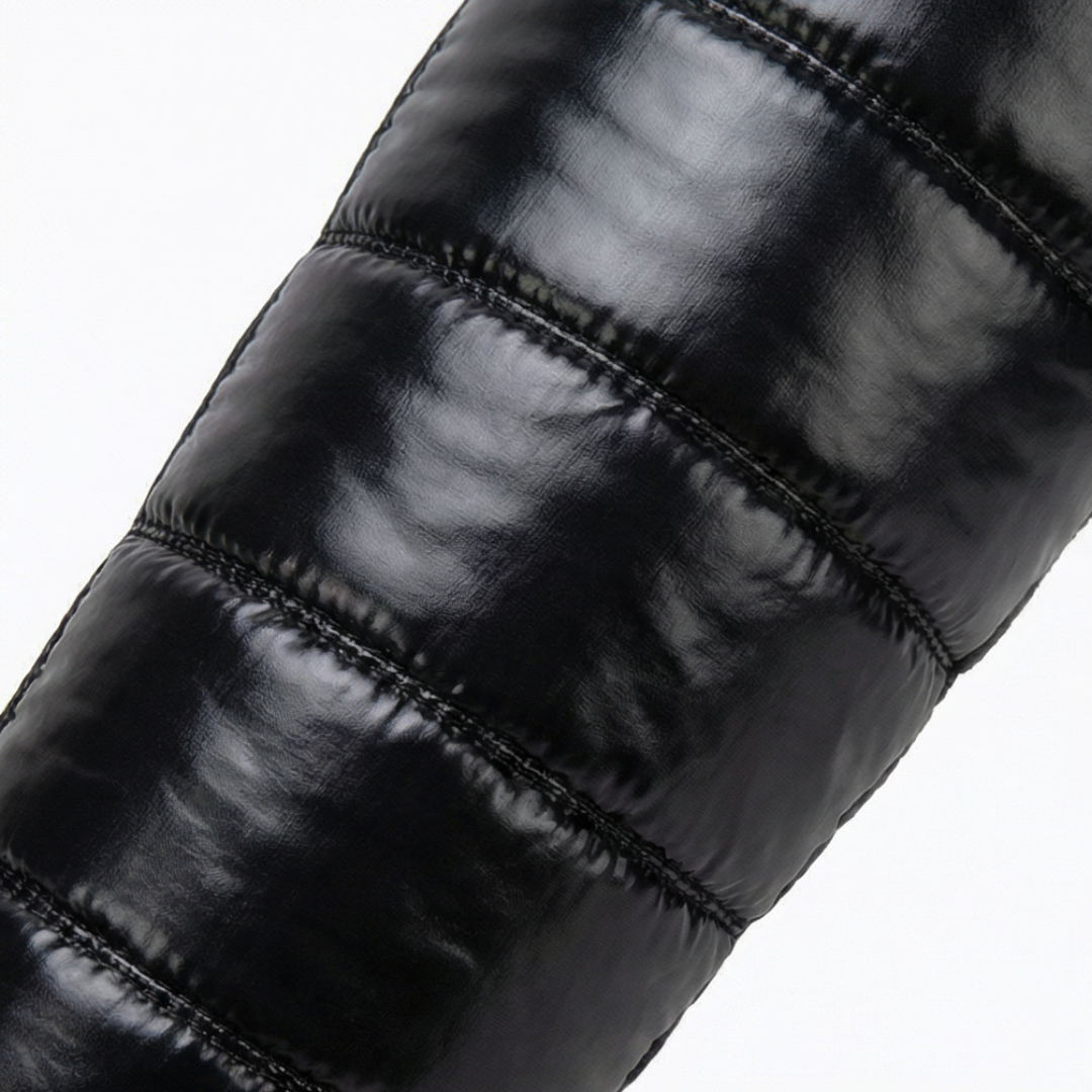 Women's winter boots, over the knee quilted puffer with wedge sole