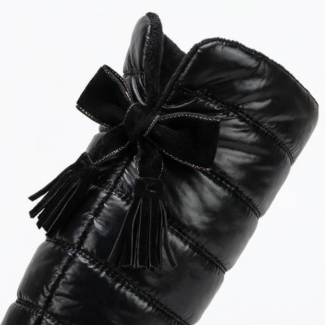 Women's winter boots, over the knee quilted puffer with wedge sole