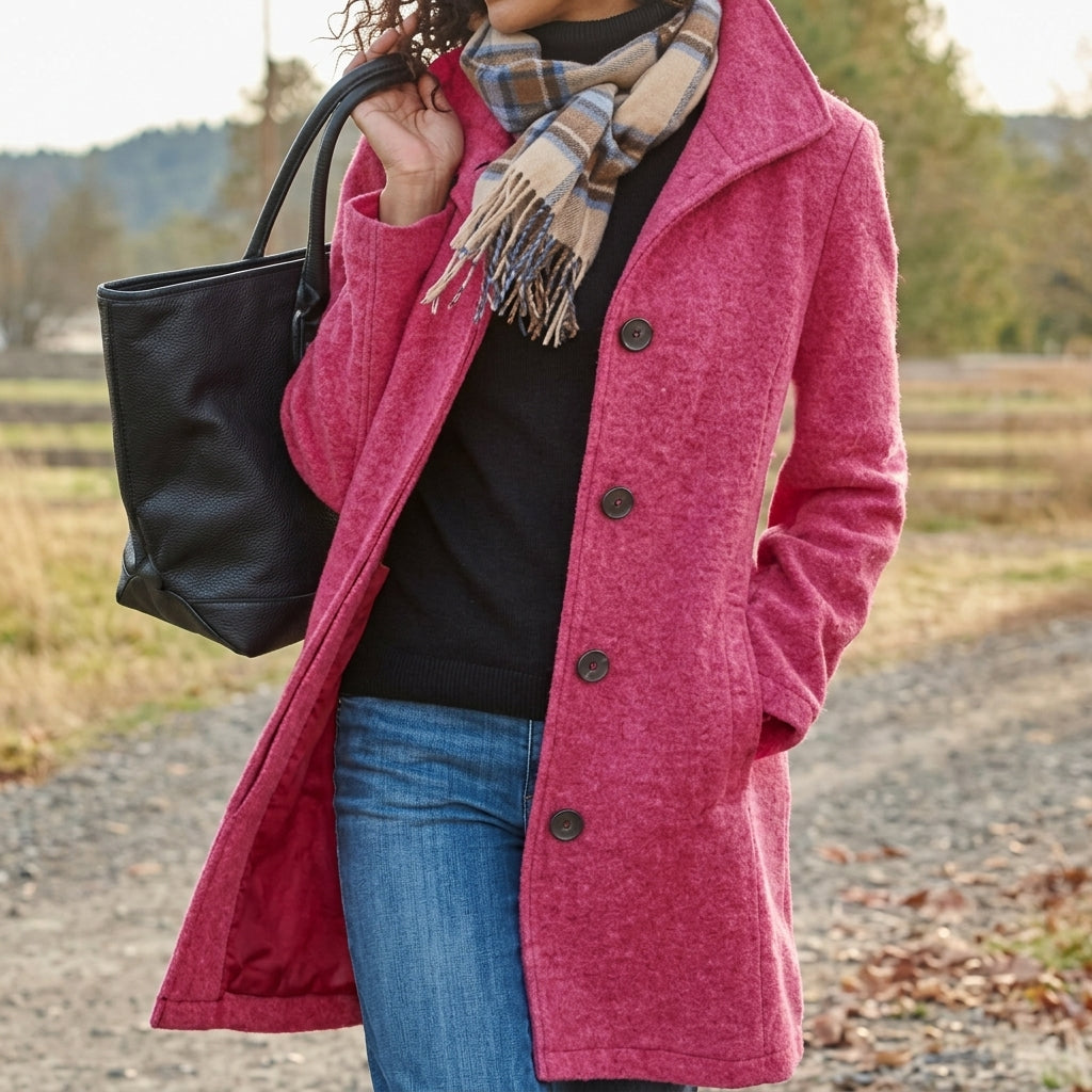Single breasted coat for women with collar and button front