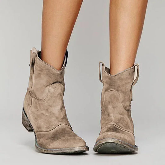 Ankle cowboy boots for women with pull tabs, pointed toe and low block heel