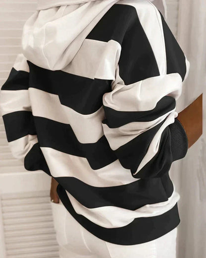 Striped hoodies for women with drawstring hood and long sleeves