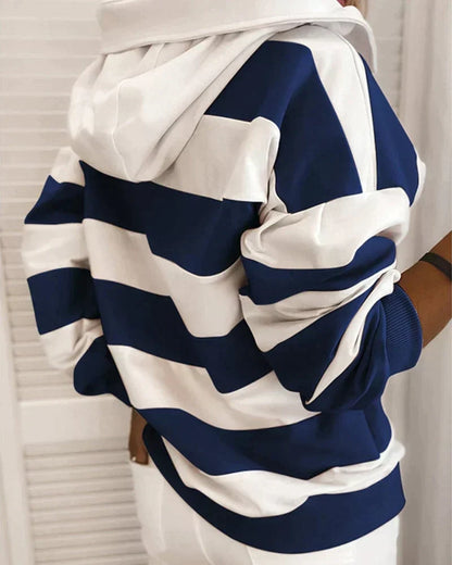 Striped hoodies for women with drawstring hood and long sleeves