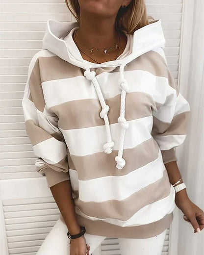 Striped hoodies for women with drawstring hood and long sleeves