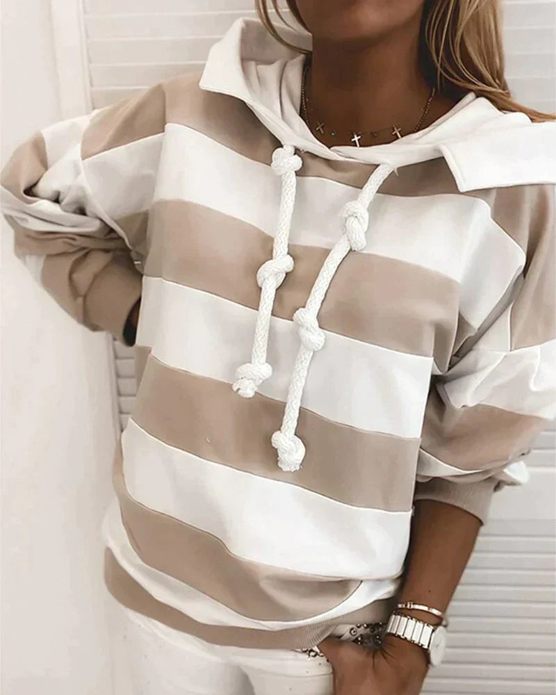 Striped hoodies for women with drawstring hood and long sleeves