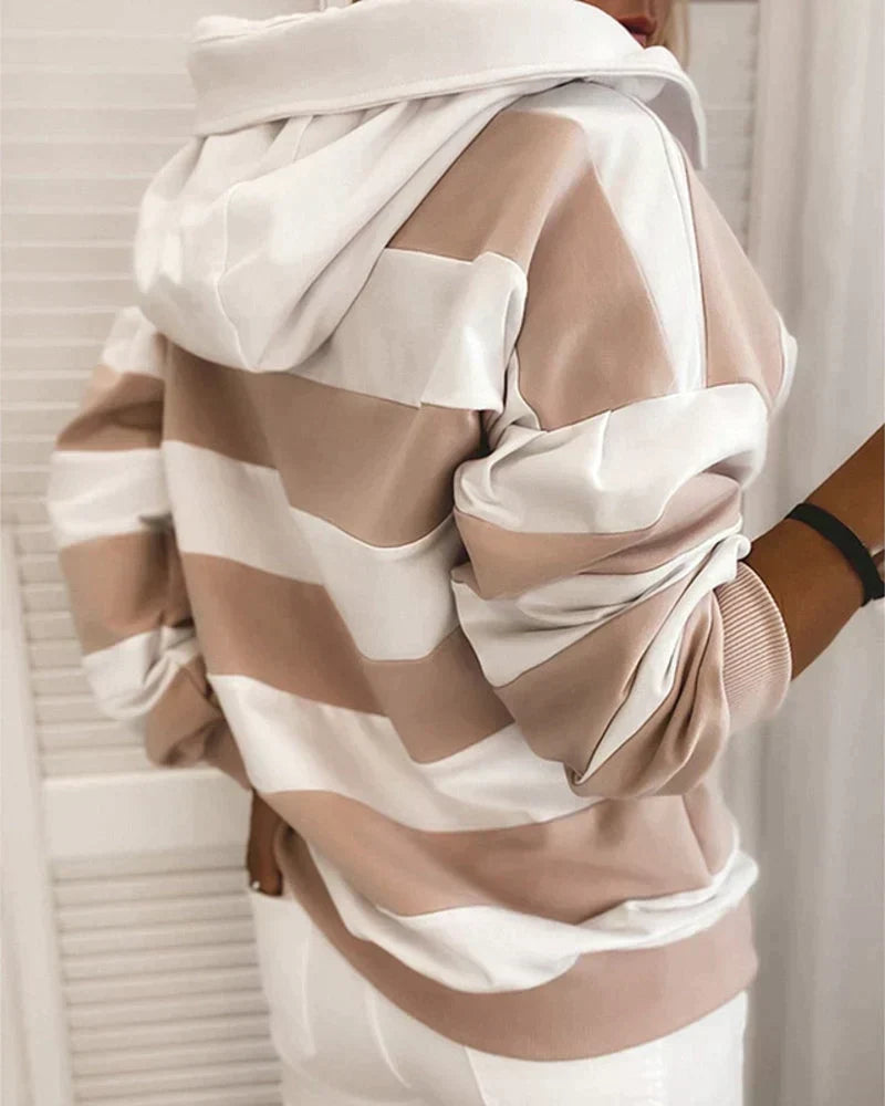 Striped hoodies for women with drawstring hood and long sleeves