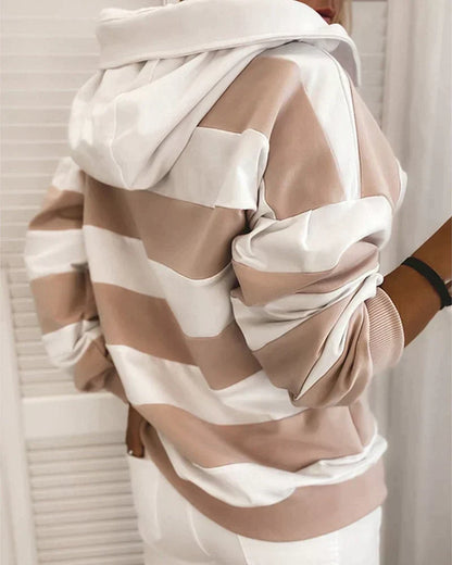 Striped hoodies for women with drawstring hood and long sleeves