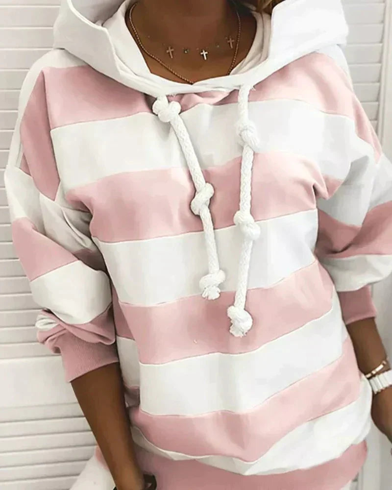 Striped hoodies for women with drawstring hood and long sleeves
