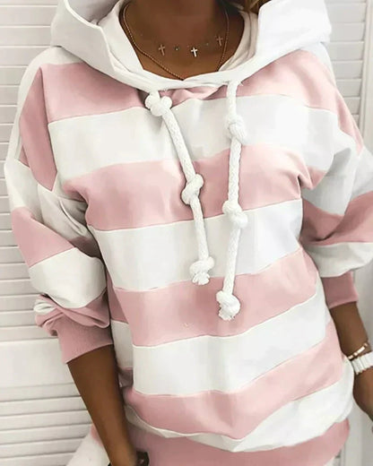 Striped hoodies for women with drawstring hood and long sleeves