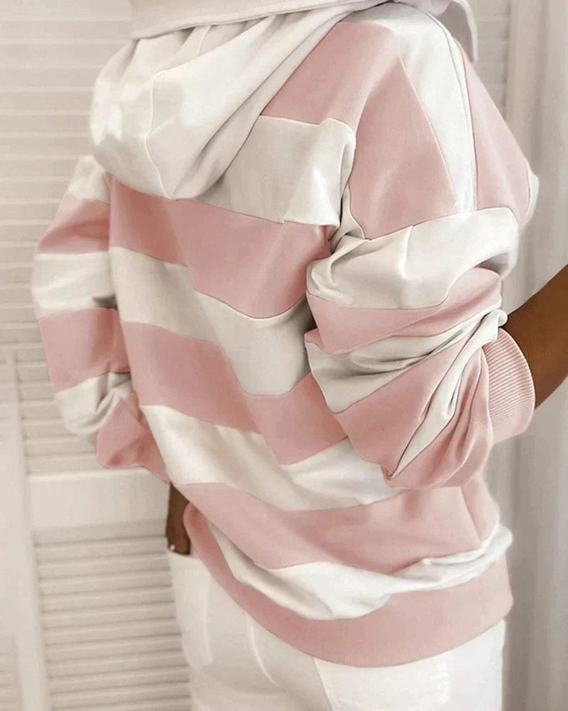 Striped hoodies for women with drawstring hood and long sleeves