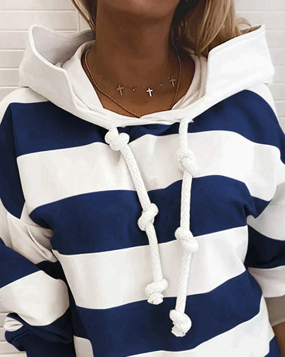 Striped hoodies for women with drawstring hood and long sleeves