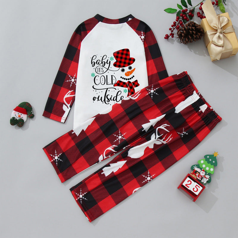 Christmas pajamas matching family set with snowman print and plaid pants