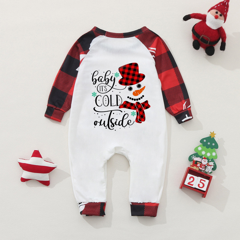 Christmas pajamas matching family set with snowman print and plaid pants