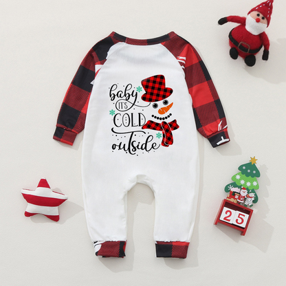 Christmas pajamas matching family set with snowman print and plaid pants