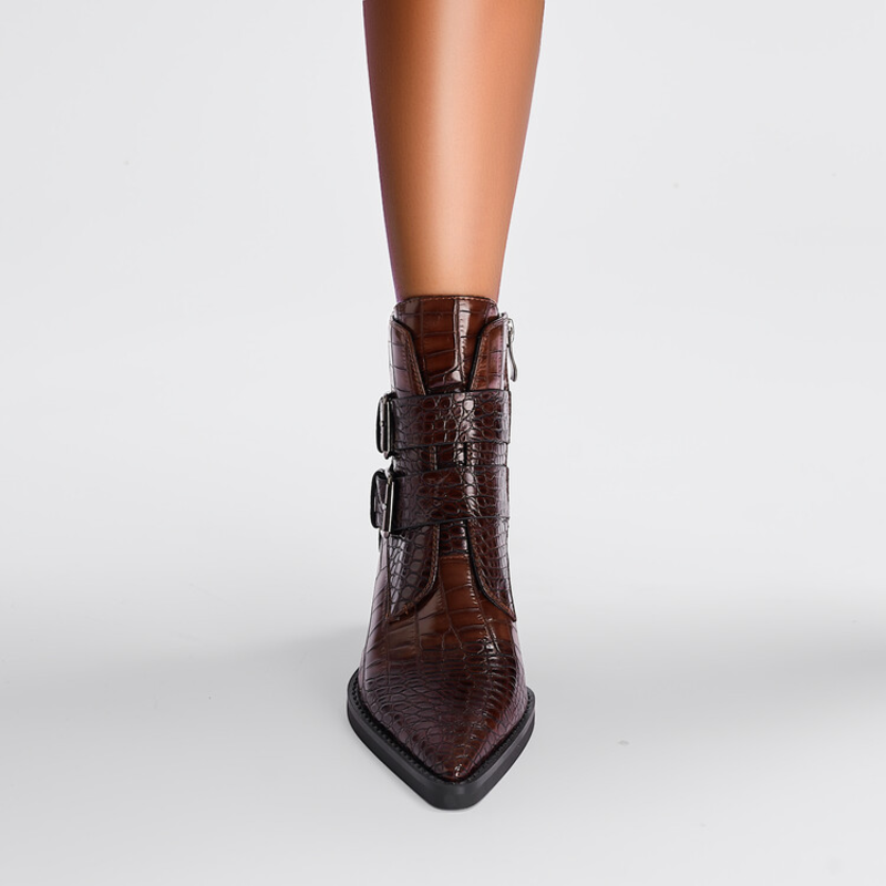 Chelsea boots for women with block heel and buckle straps
