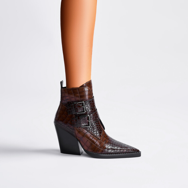 Chelsea boots for women with block heel and buckle straps