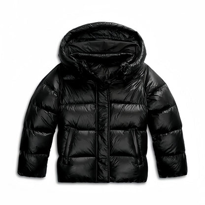 Womens puffer jacket with hood, full zip and side pockets