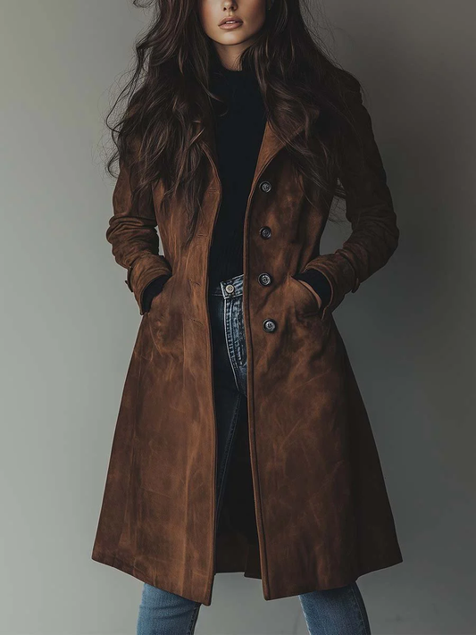 Single breasted trench coat for women with notch collar and pockets