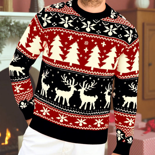 Men's ugly christmas sweater with crew neck and reindeer pattern