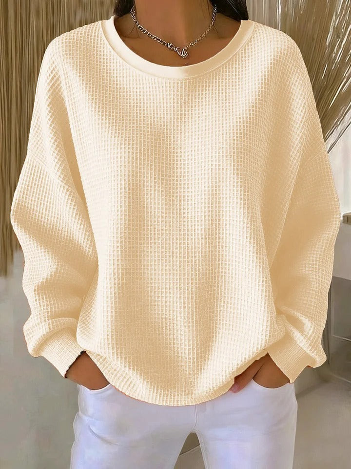 Women's sweaters, waffle knit crew neck pullover with long sleeves