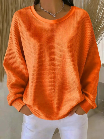 Women's sweaters, waffle knit crew neck pullover with long sleeves