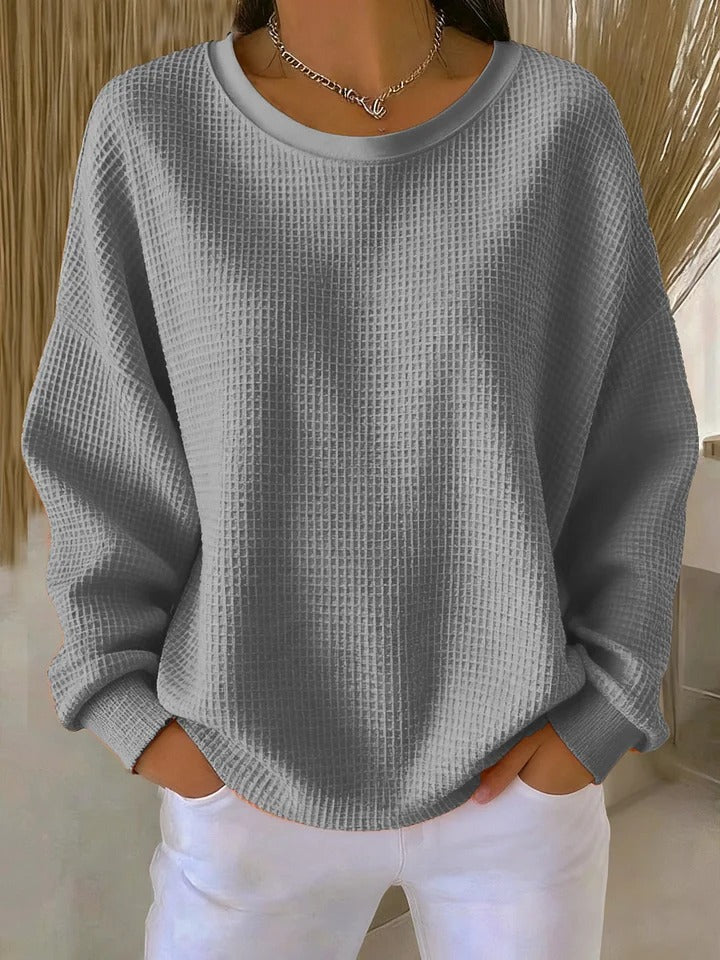 Women's sweaters, waffle knit crew neck pullover with long sleeves
