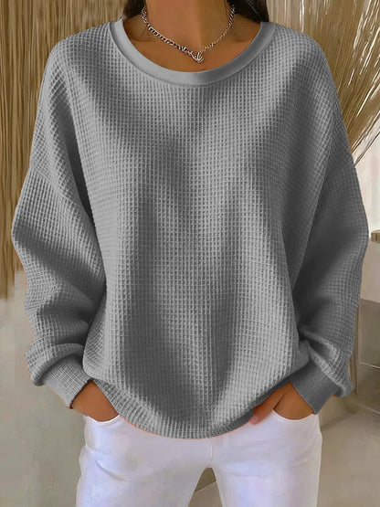 Women's sweaters, waffle knit crew neck pullover with long sleeves