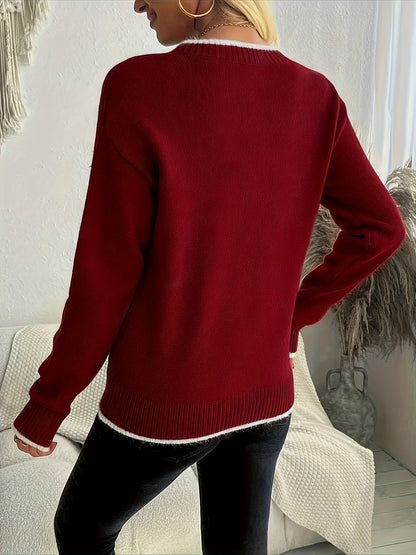 Womens Christmas sweater with snowflake pattern, ribbed cuffs and hem, drop shoulder
