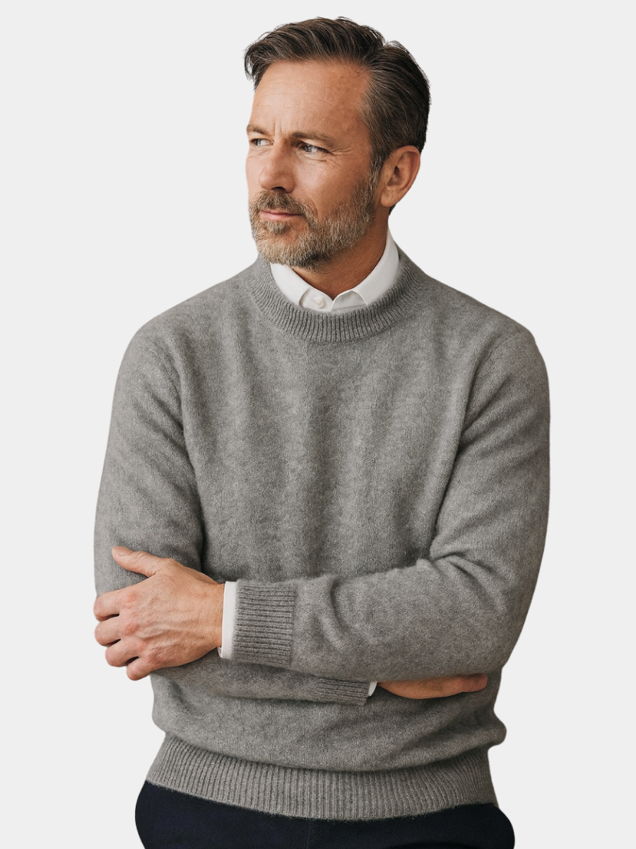 Crew neck sweater for men with ribbed trim and long sleeves