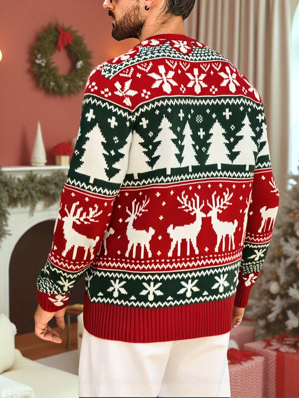Men's ugly christmas sweater with crew neck and reindeer pattern