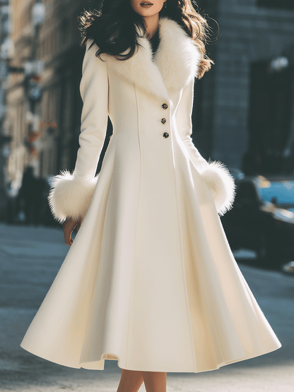 Coat for women with faux fur collar and cuffs, fit and flare