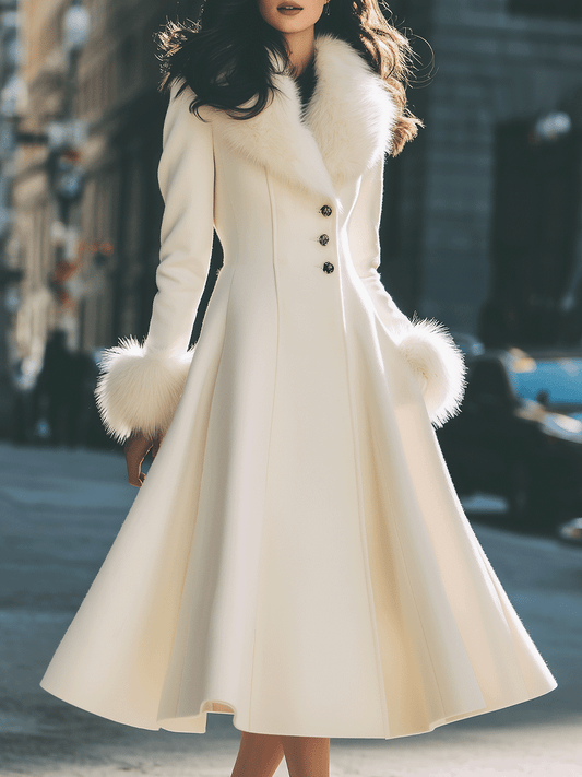 Coat for women with faux fur collar and cuffs, fit and flare