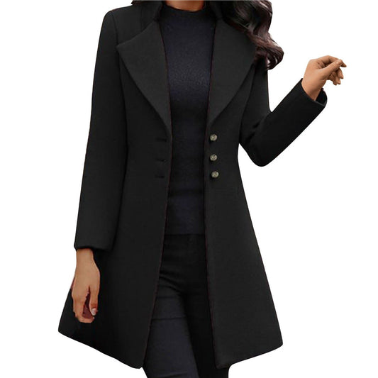 Notch lapel coat for women with button front and long sleeves