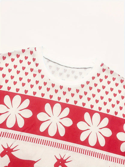 Christmas pajamas for women, long sleeve reindeer print top and shorts set