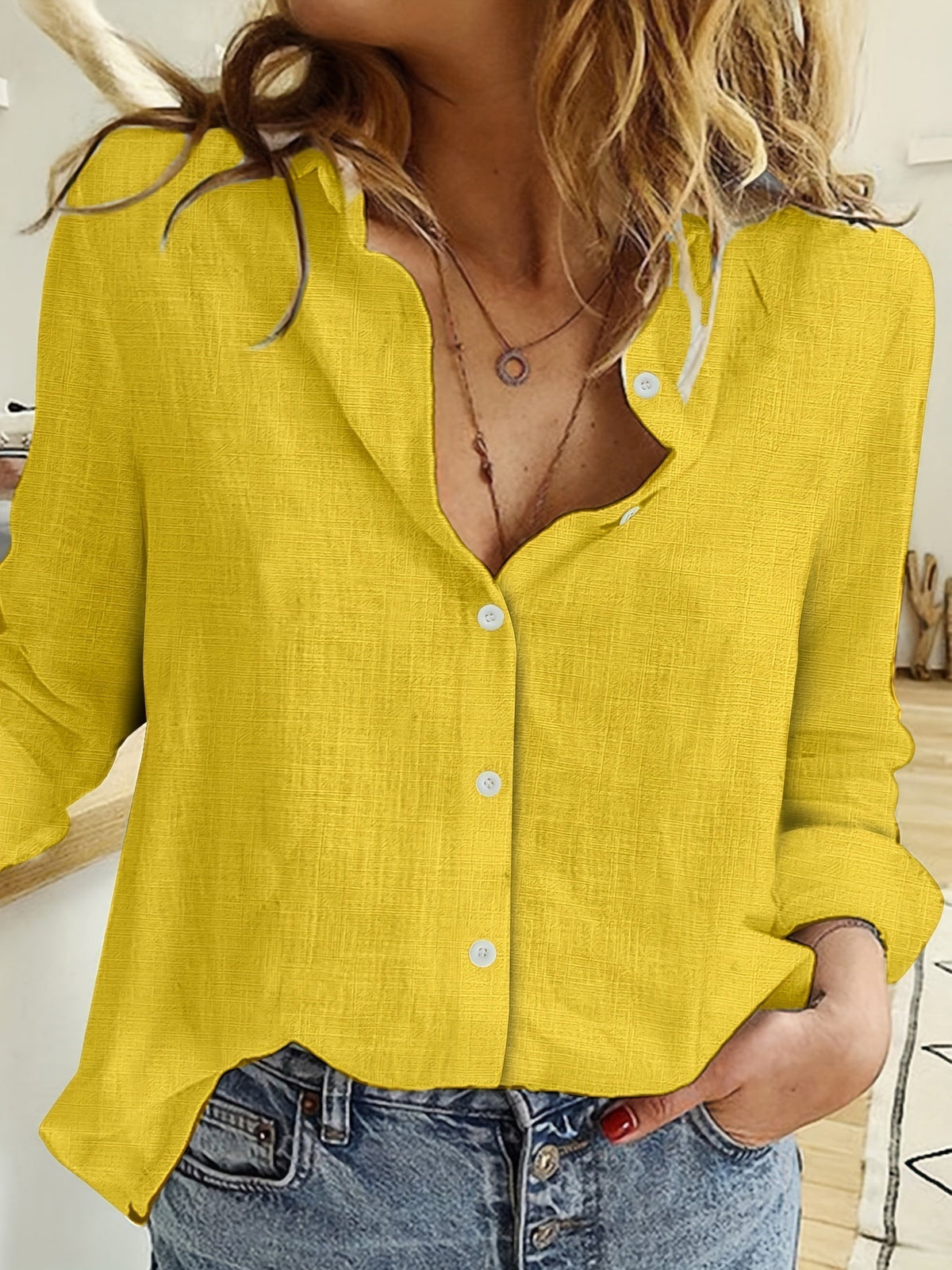 Button down shirts for women with long sleeves and lapel collar