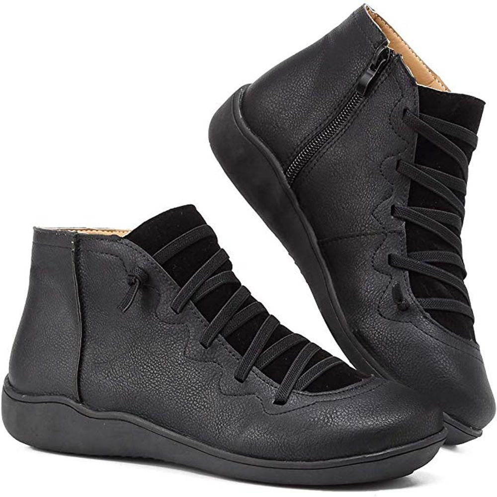 Chelsea boots for women with side zip and lace up front, flat sole