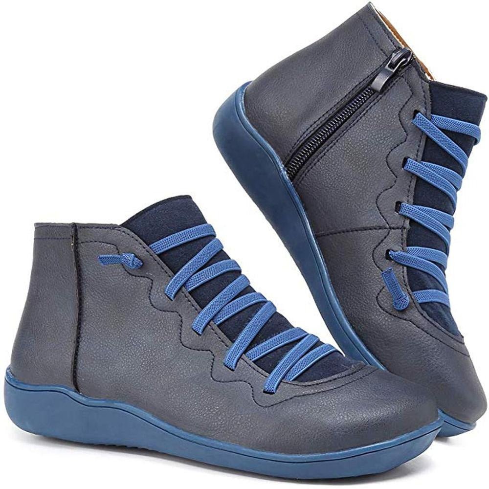 Chelsea boots for women with side zip and lace up front, flat sole