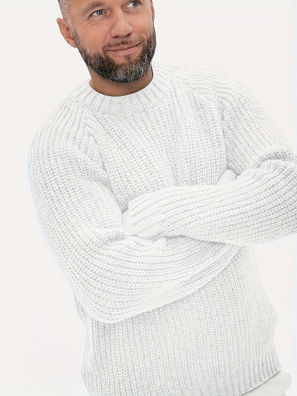 Crew neck sweater for men, ribbed knit pullover with raglan sleeves