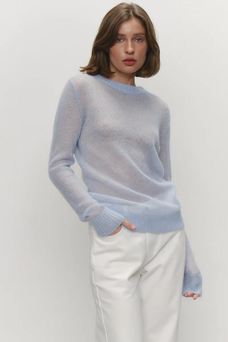 Women's sweaters, sheer crew neck pullover with long sleeves