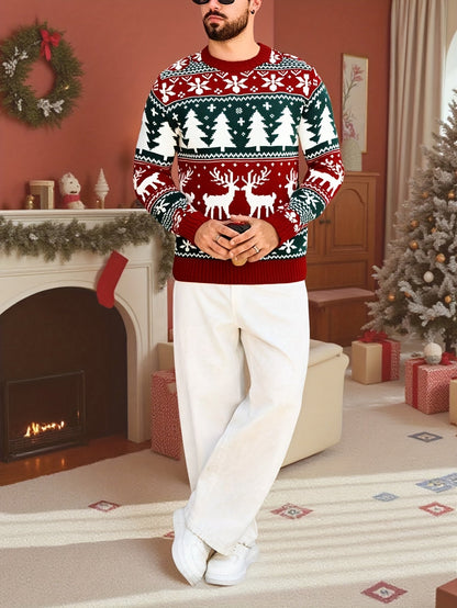 Men's ugly christmas sweater with crew neck and reindeer pattern