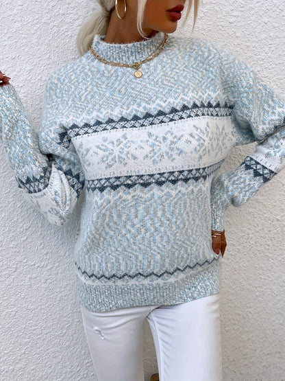 Womens Christmas sweater with snowflake pattern and mock neck