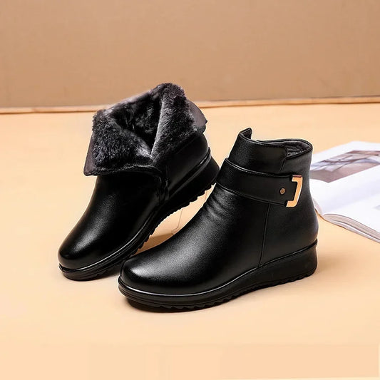 Women's winter boots with a side zip and low wedge heel