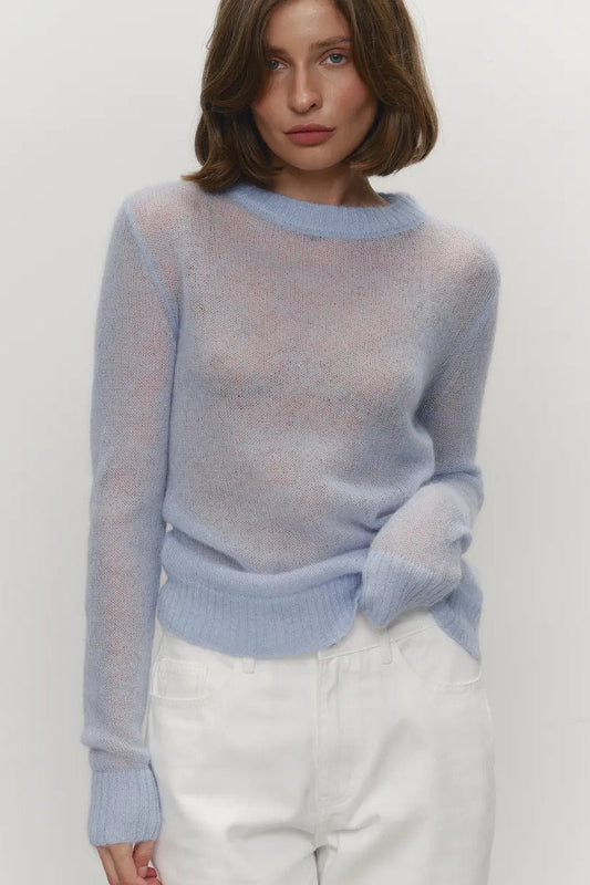 Women's sweaters, sheer crew neck pullover with long sleeves