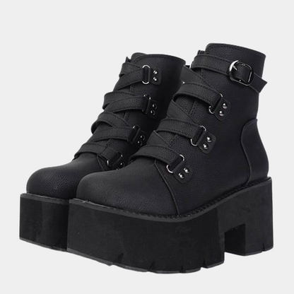 Platform ankle boots for women with buckle straps and chunky sole