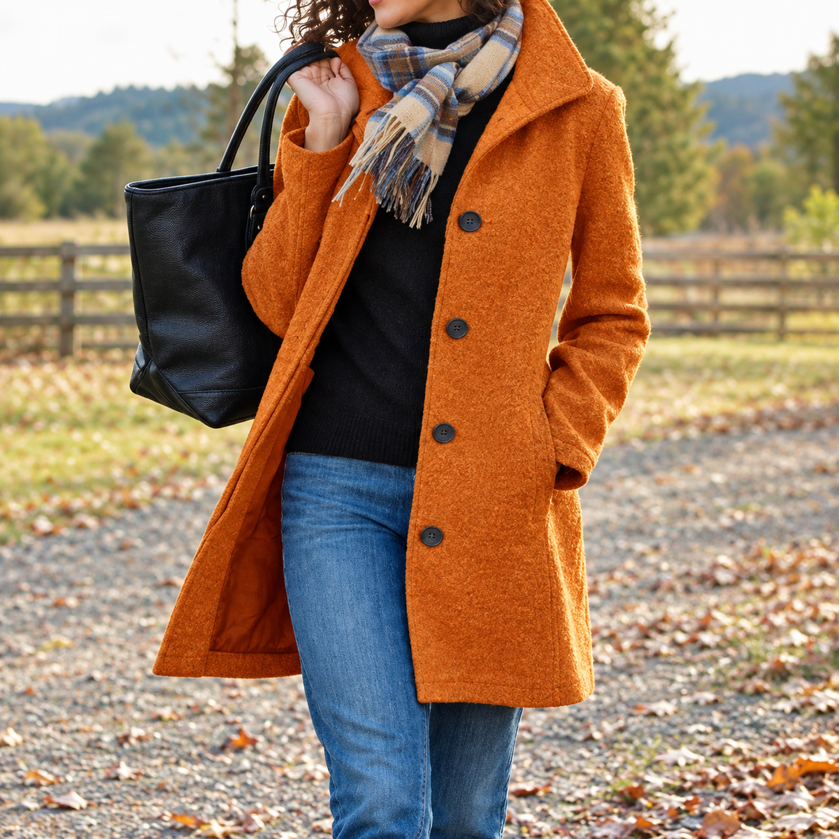 Single breasted coat for women with collar and button front