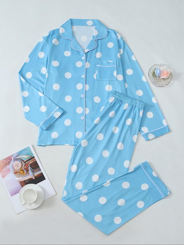 Christmas pajamas for women with notched collar button down top and chest pocket