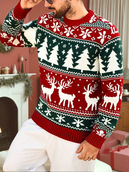 Men's ugly christmas sweater with crew neck and reindeer pattern