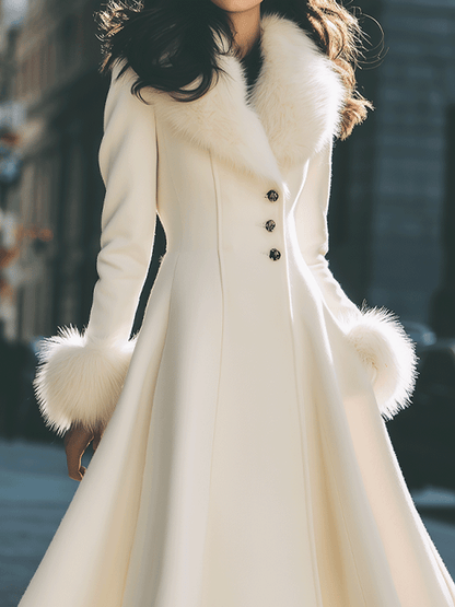 Coat for women with faux fur collar and cuffs, fit and flare